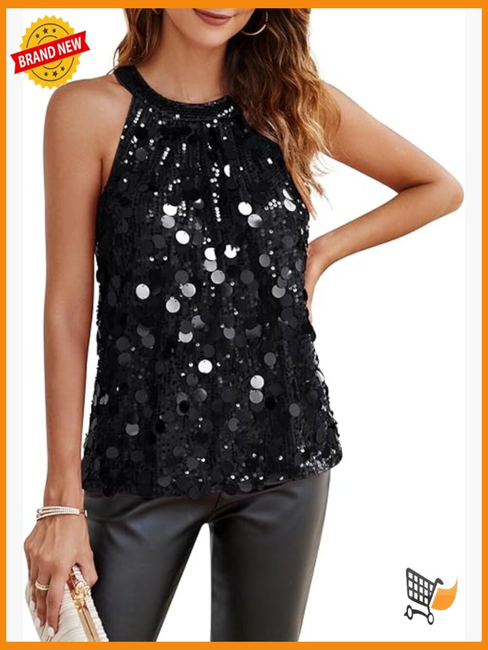 Halter Sequin Tank Top Sleeveless Sparkly Glitter Club Outfit Ruched Flowy